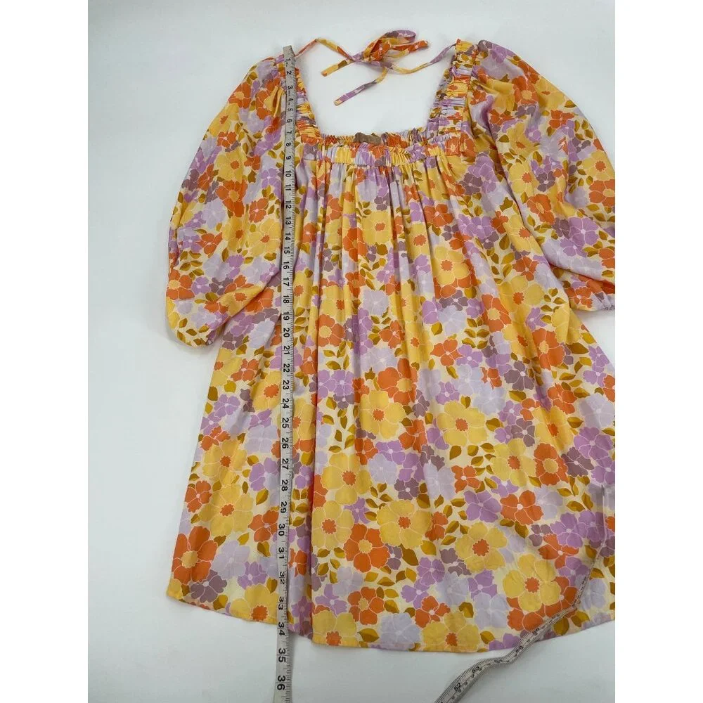 Auguste Roxanne Cassia Mini Dress Retro Floral Puff Sleeve Boho Womens Small